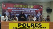 Polres Pelabuhan Makassar Gelar Komferemsi pers Akhir Tahun 2024 Dan Pemusnahan Barang Bukti Narkoba